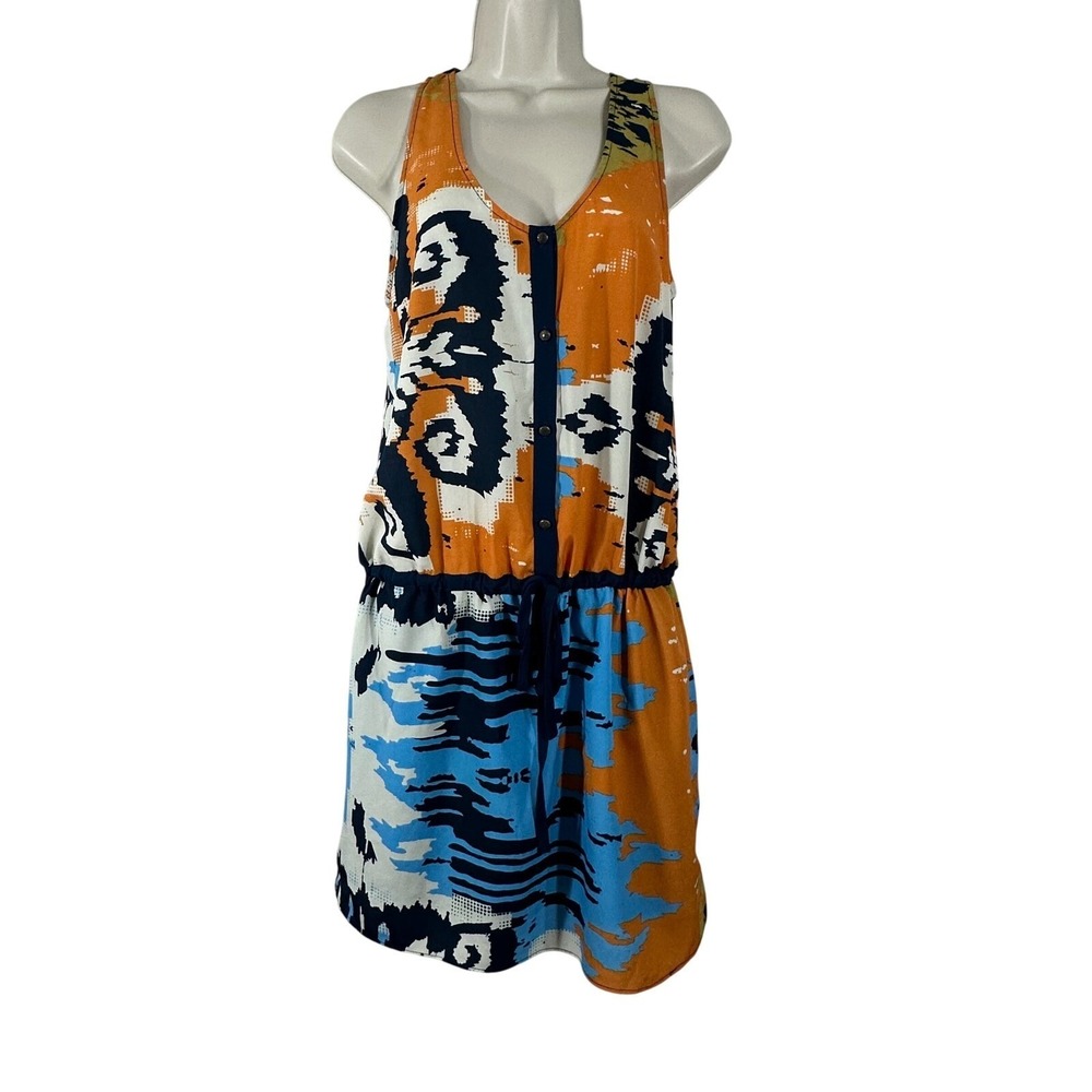 Harper Anthropologie Womens Abstract Print Mini Dress Orange Sleeveless S NWOT